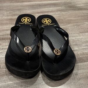 Tory Burch Wedged Black Flip Flops